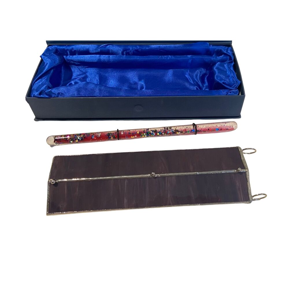 VTG Kaleidoscope Prismatic Oil Wand Purple Stained Slag Glass Glitter w/ Box - Picture 4 of 14